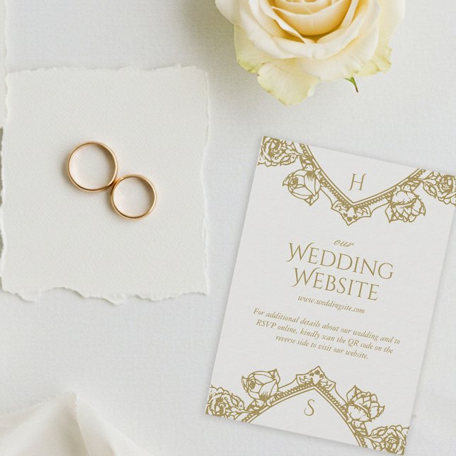 Old Money Vintage Crest Wedding Website QR Code Enclosure Card (Creator Uploaded)