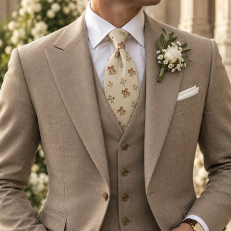 Old Money Wedding Bell Ivory Floral Herringbone Tie