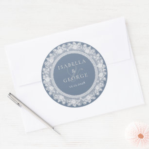 Old Money Wedding Dusty Blue White Lace Thank you Classic Round Sticker