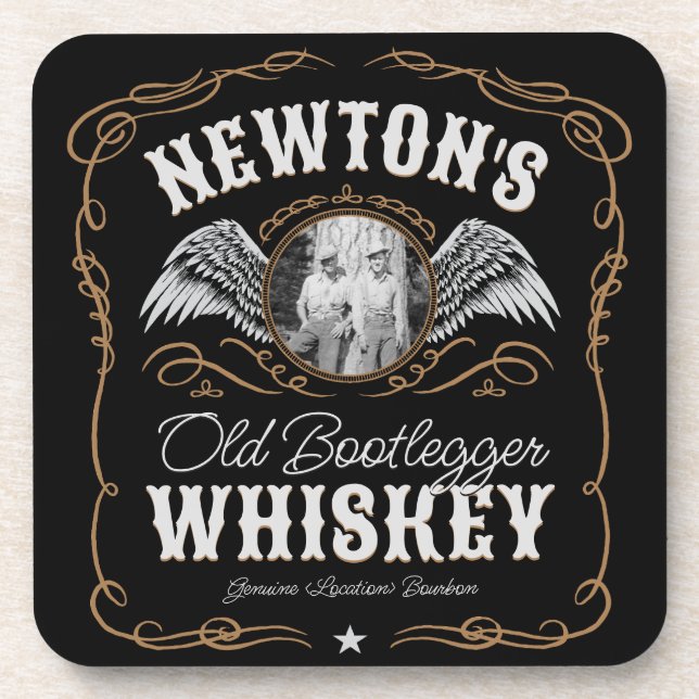  Old Moonshine Whiskey Label ADD PHOTO Family Name Coaster (Front)