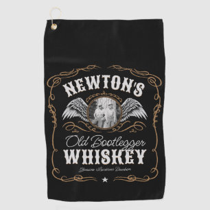Old Moonshine Whiskey Label ADD PHOTO Family Name Golf Towel