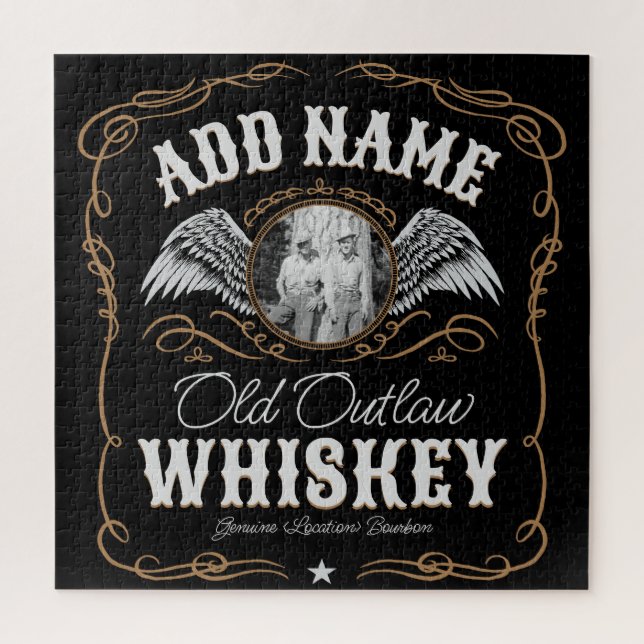  Old Moonshine Whiskey Label ADD PHOTO Family Name Jigsaw Puzzle (Vertical)