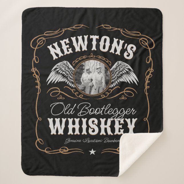  Old Moonshine Whiskey Label ADD PHOTO Family Name Sherpa Blanket (Front)