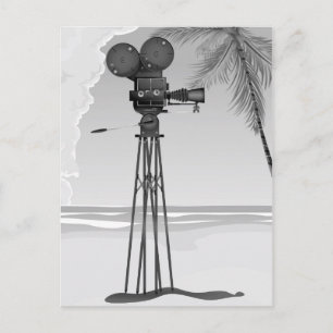 Old Movie time vintage film camera. Postcard