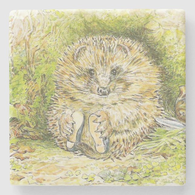 Old Mr Prickly Pin (Hedgehog) (by Beatrix Potter) Stone Coaster (Front)