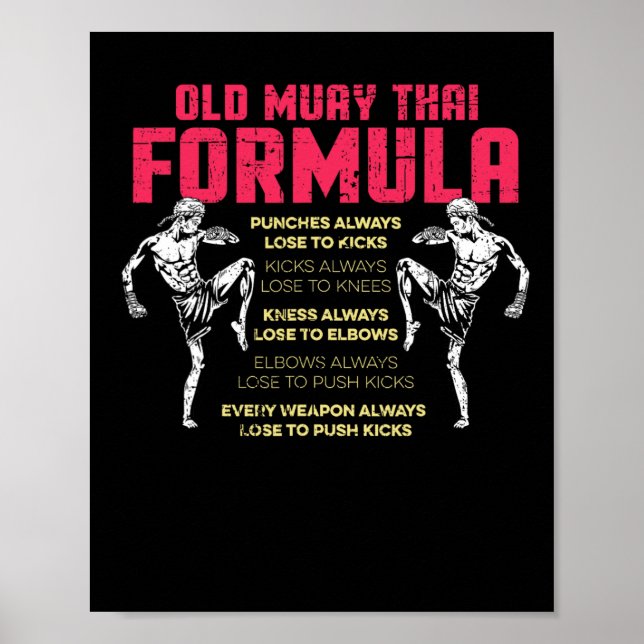 Old Muay Thai Formula Kickboxing Thai Boxer Distre Poster (Front)