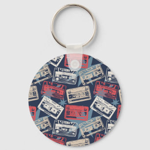 Old Music Cassettes Vintage Seamless Key Ring