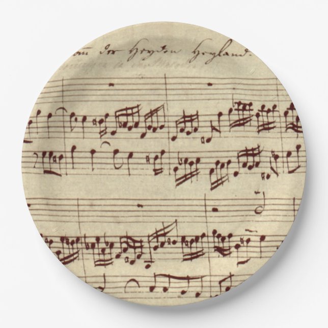 Old Music Notes - Bach Music Sheet Paper Plate (Front)