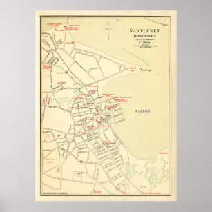 Old Nantucket MA Town Map (1905)  Poster