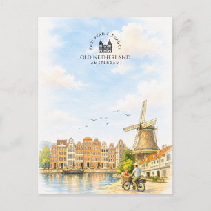 Old Netherland – Amsterdam   Watercolor Travel Holiday Postcard