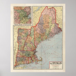 Old New England States Map (1920) Poster