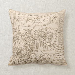 Old New Orleans Map, add text Pillow