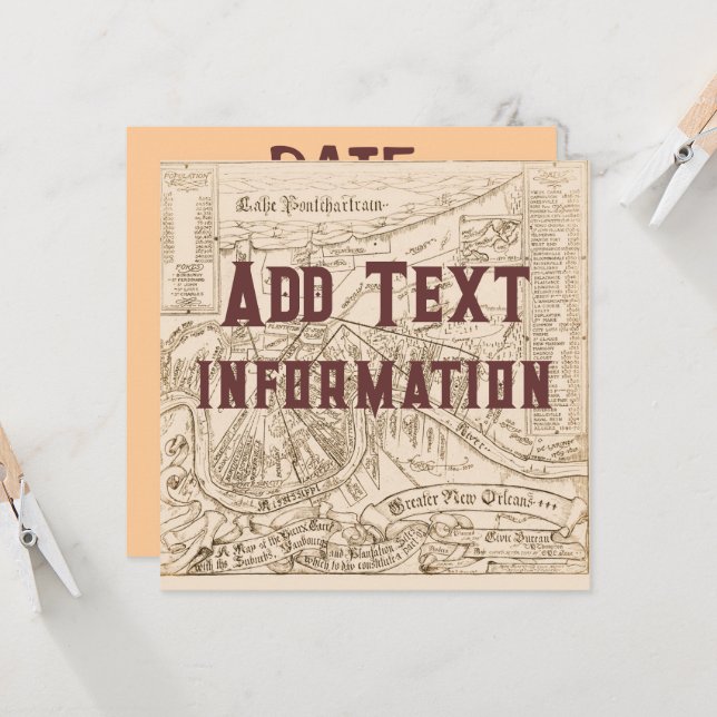 Old New Orleans Map edit text, party Invitation (Front/Back In Situ)