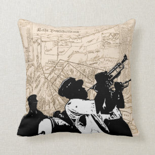 Old New Orleans Map, with Brass Band Cushion