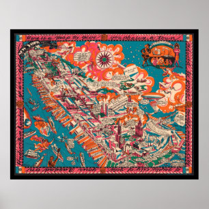 Old New York City Pictorial Map (1925) Poster