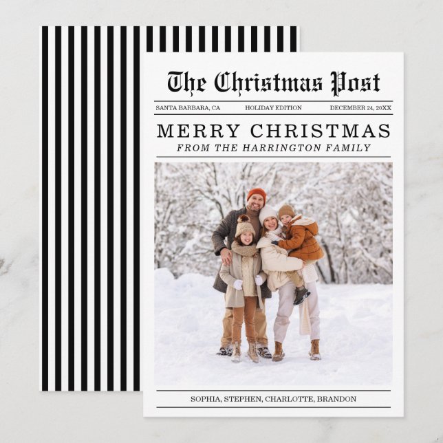Old Newspaper Style Christmas Greeting Card (Front/Back)