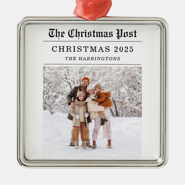 Old Newspaper Style Christmas Greeting Card Metal Tree Decoration (Front)