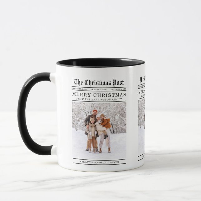 Old Newspaper Style Christmas Greeting Card Mug (Left)