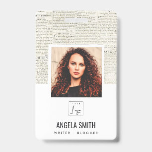 OLD NEWSPAPER TEXTURE EMPLOYEE PHOTO BARCODE NAME ID BADGE