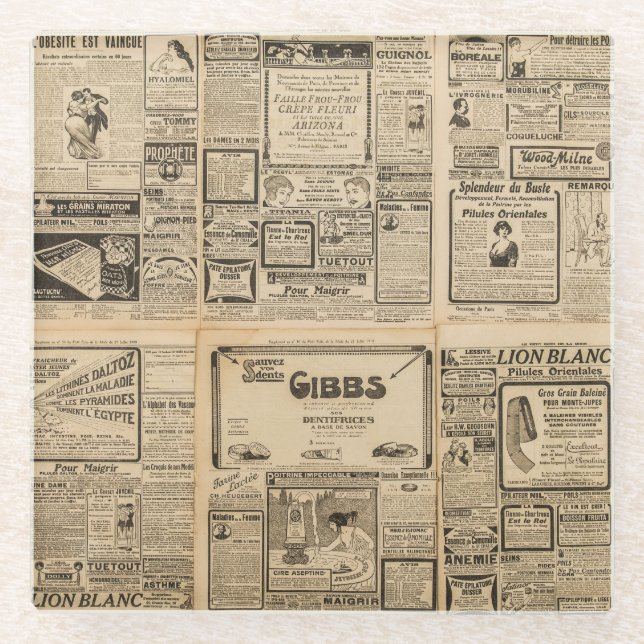 Old newspaper: vintage paper background. glass coaster (Front)