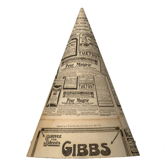 Old newspaper: vintage paper background. party hat (Front)