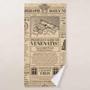 Old newspaper vintage. Retro newsprint with text a Bath Towel
