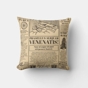 Old newspaper vintage. Retro newsprint with text a Cushion