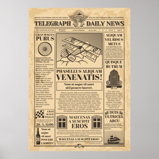 Old newspaper vintage. Retro newsprint with text a Poster (Front)