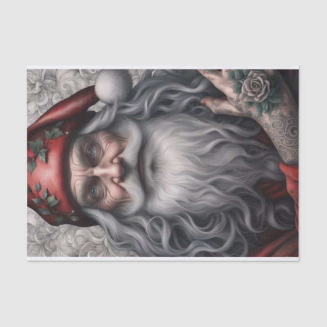 Old Nostalgic Vintage Tattoo Santa Tissue Paper (Front)