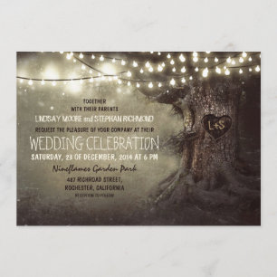 Old Oak Tree and Wood Heart Rustic Country Invitation