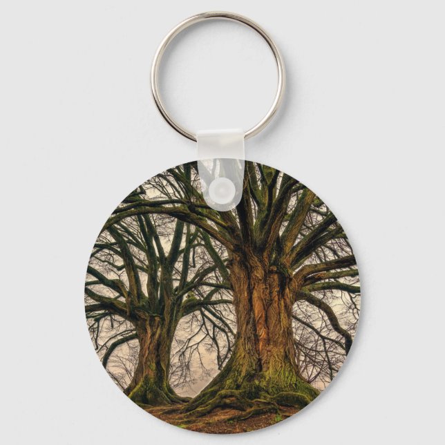 Old Oak Tree in Winter Key Ring (Front)