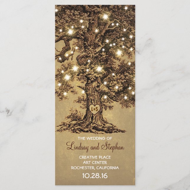 old oak tree rustic wedding programs programme (Front)