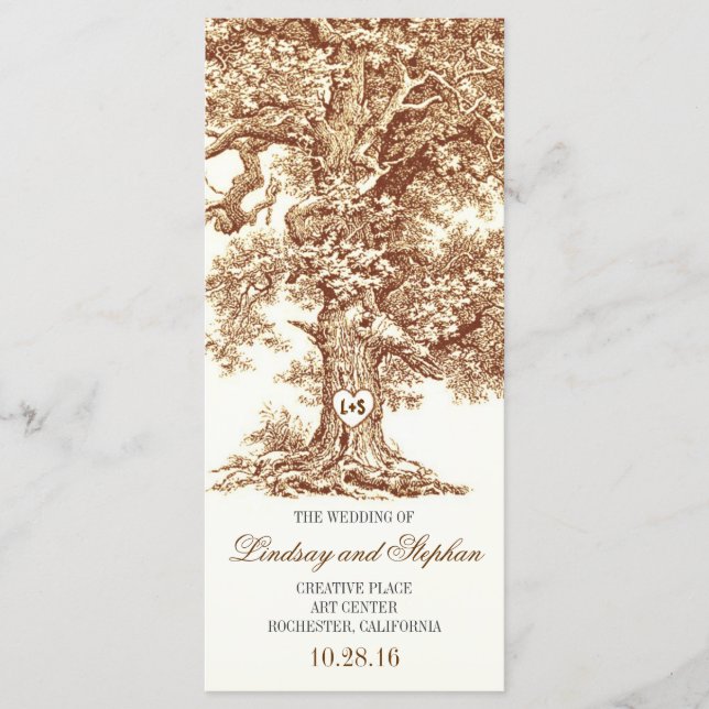 old oak tree rustic wedding programs programme (Front)