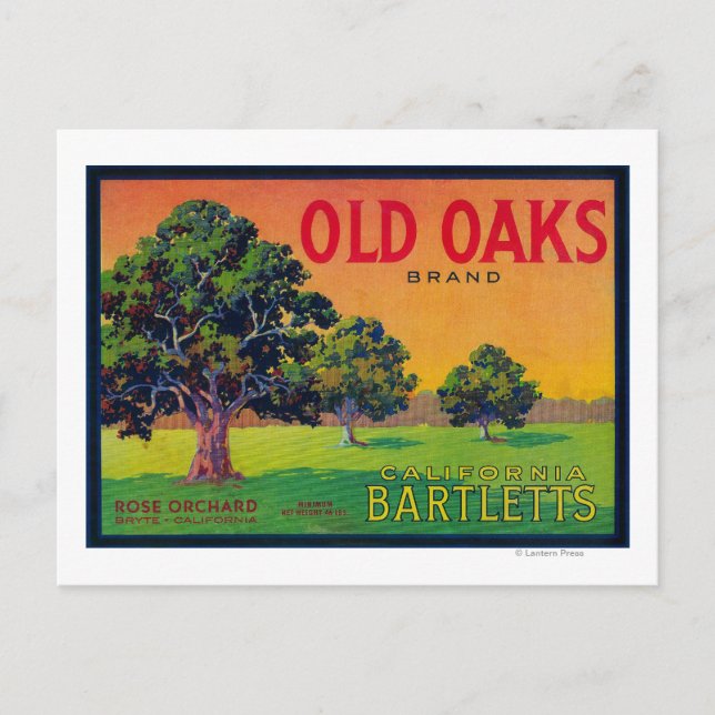 Old Oaks Pear Crate LabelBryte, CA Postcard (Front)