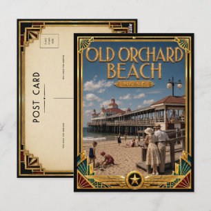 Old Orchard Beach Maine Vintage Art Deco Golden Postcard