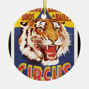 Old original vintage tiger circus poster 1900s ceramic tree decoration