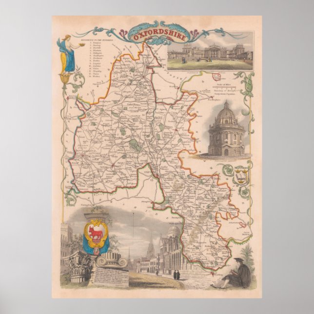 Old Oxfordshire England Map (1850)  Poster (Front)