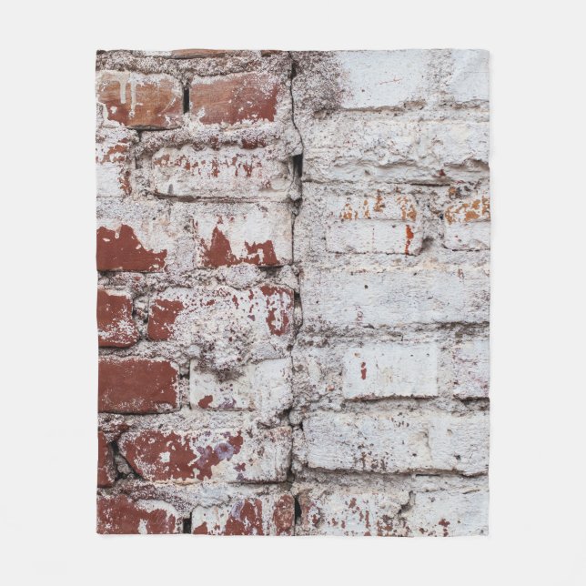 Old painted brick wall with peeling white paintwal fleece blanket (Front)
