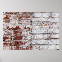 Old painted brick wall with peeling white paintwal