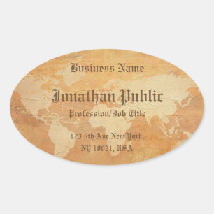 Old Paper Look World Map Elegant Professional Oval Sticker