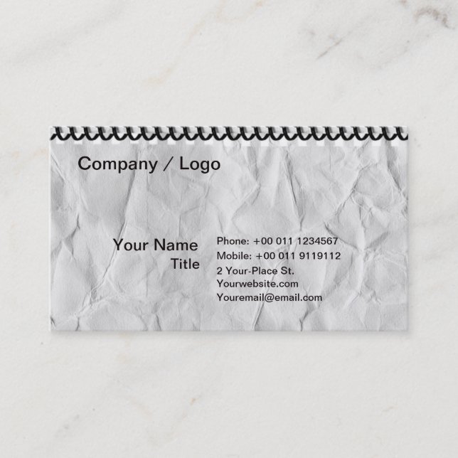 old paper notebook with Spiral Business Card (Front)