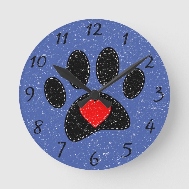 Old Paper Print Dog Lover Blue Round Clock (Front)