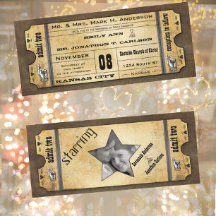 Old Paper Ticket Vintage Modern Typography Wedding Invitation
