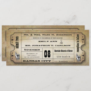 Old Paper Vintage Modern Typography Ticket Wedding Invitation