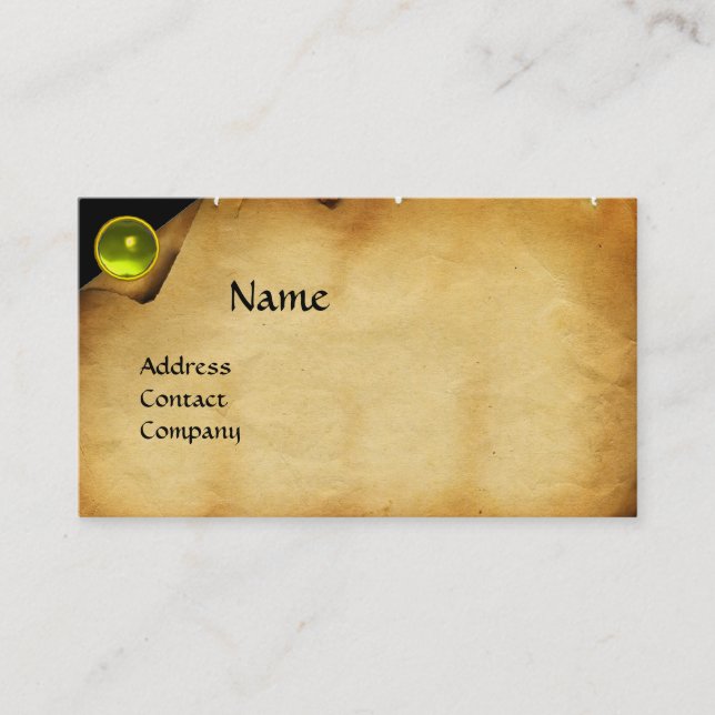 OLD PARCHMENT, GEM STONE, MONOGRAM yellow Business Card (Front)