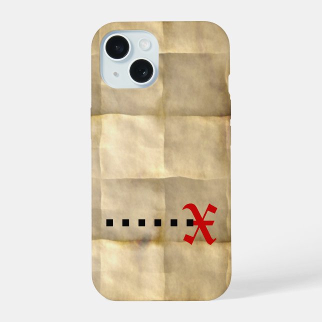 Old Parchment, Treasure Map Paper iPhone 15 Case (Back)