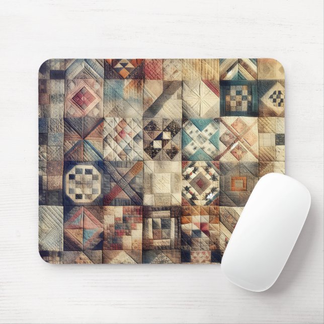 Old Patchwork Quilt Design Mouse Pad (With Mouse)
