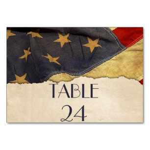 Old Patriotic Vintage Flag Military Wedding Table Number