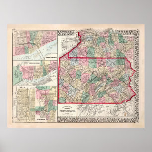 Old Pennsylvania & Various Cities Map (1874)  Poster