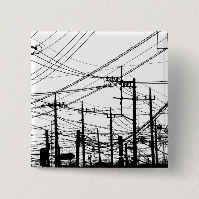Old Phone and Power Lines 15 Cm Square Badge (Front)